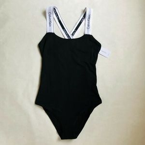 Calvin Klein Bodysuit Logo One Piece Black Modern